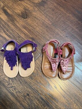 bebe Purple Fringe Kids Sandals & Pink Glitter T-Strap Sandals